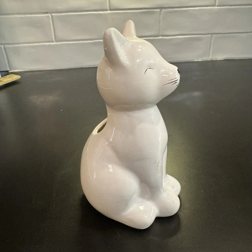 Vintage Cat Vase White Kitty‎ Kitten 7